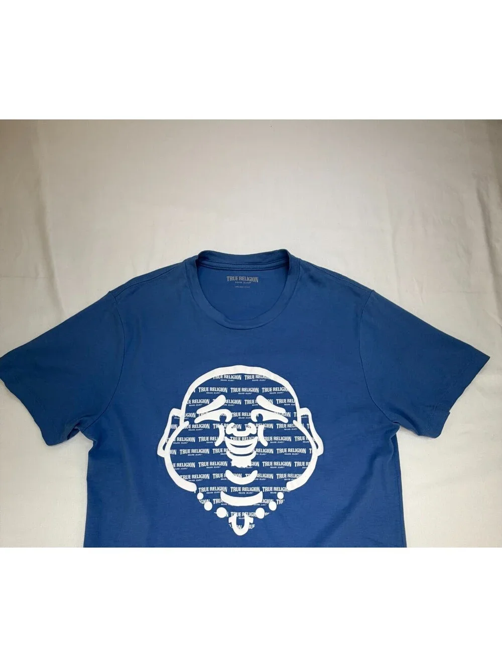 True Religion Men's T Shirt Short Sleeve Buddha Graphic Print Size L Blue